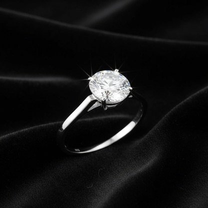 Solitaire ring on black velvet