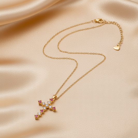 Sparkling Cross Necklace - Champagne Gold Satin