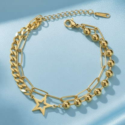 Star Charm Layered Bracelet - Satin Blue Background