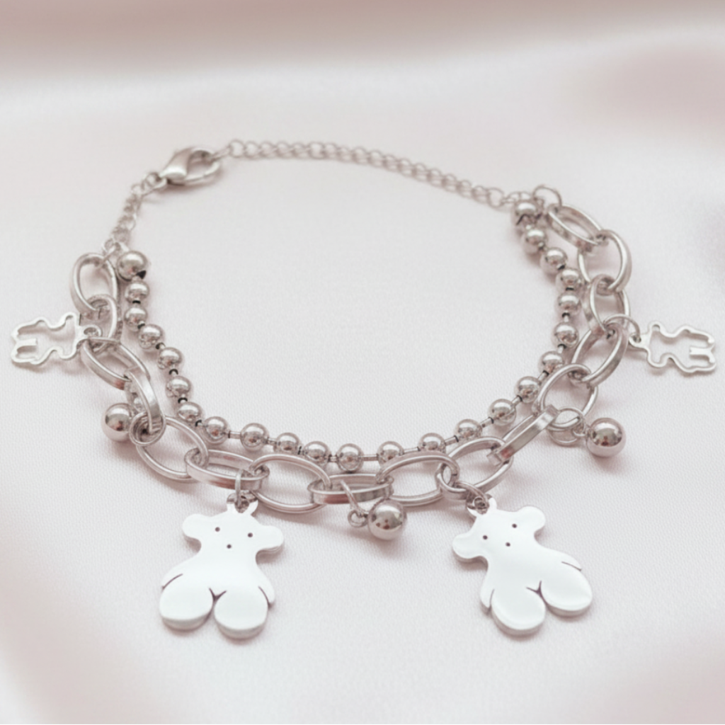 Teddy Bear Bracelet - Light Rose Satin