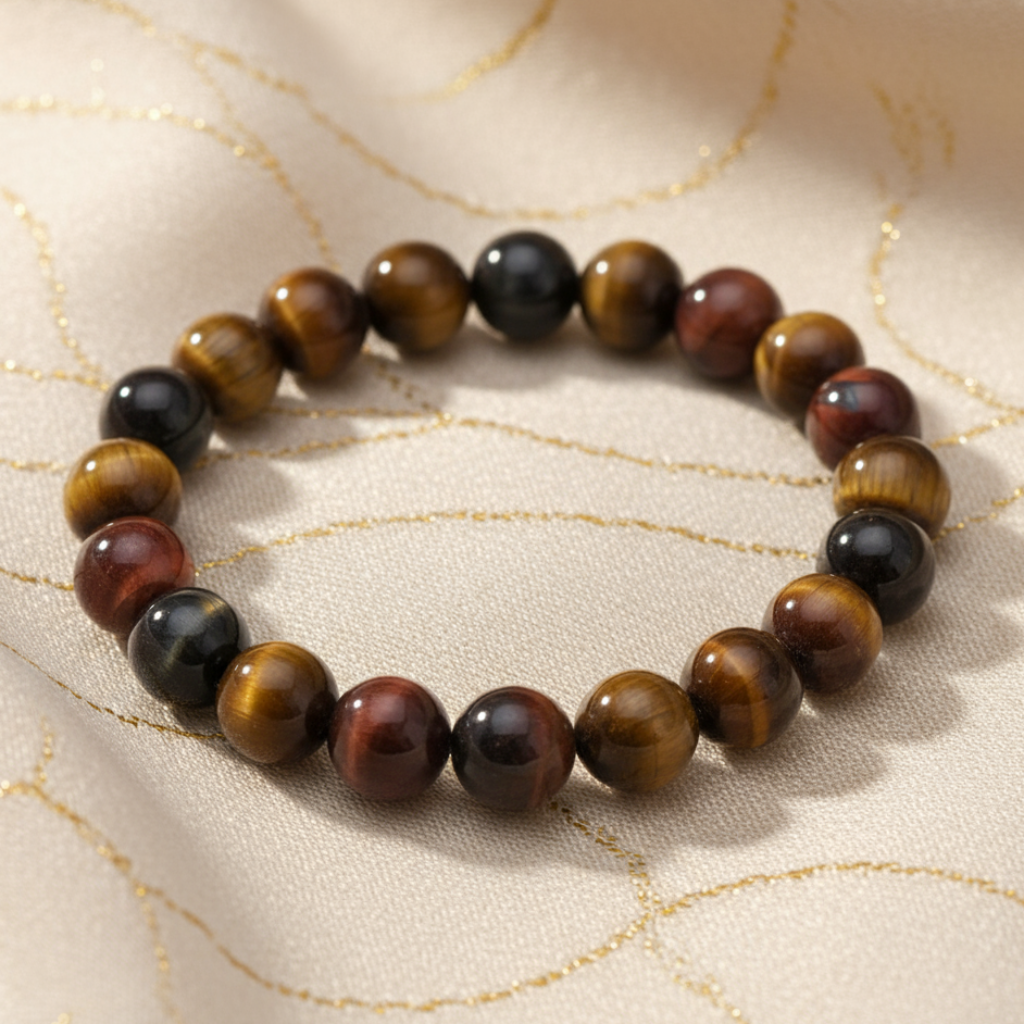 Tiger eye bracelet on cream silk