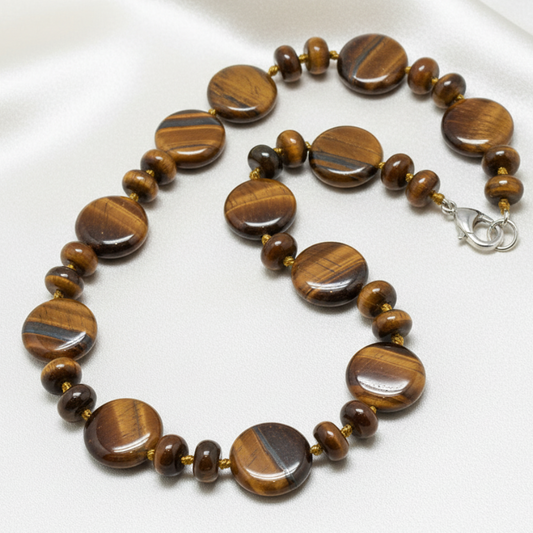Tiger Eye Necklace - Single - Satin Background