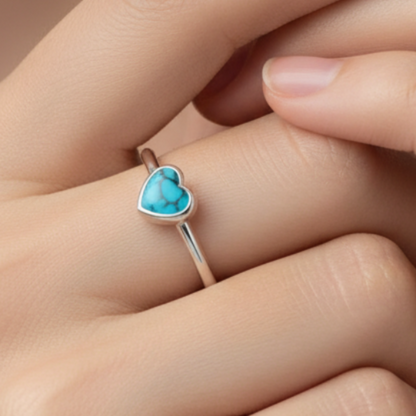 Tiny Turquoise Heart Ring - Very Small Heart