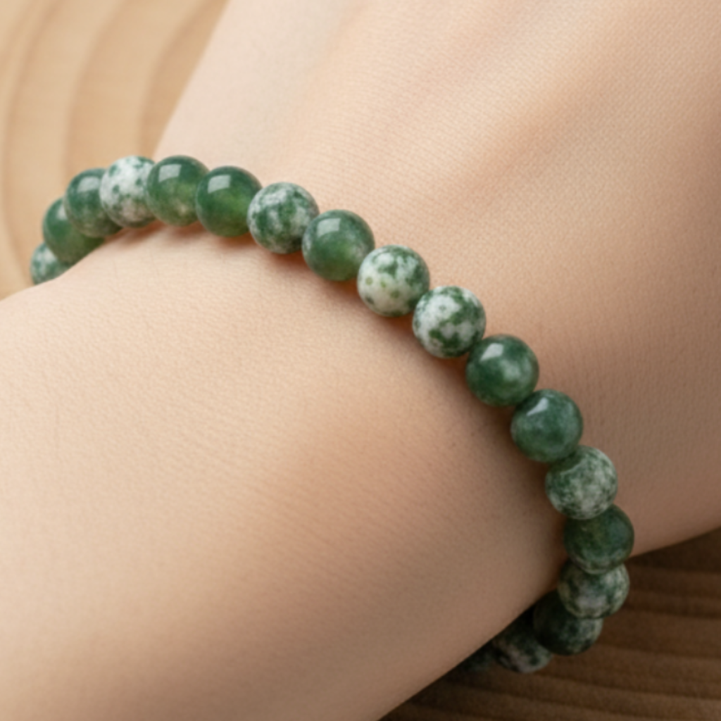 Tree Agate Bracelet Small Beads on Hand