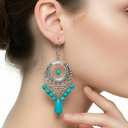 Turquoise Chandelier Earrings Close-up