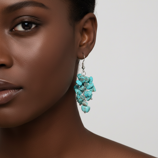 Turquoise Chip Earrings - Afro Model