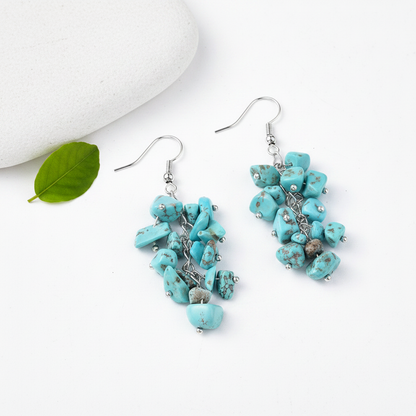 Turquoise Chip Earrings - White Stone & Leaf