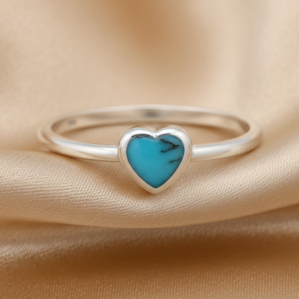 Turquoise Heart Ring - Fondo Champagne Satinado