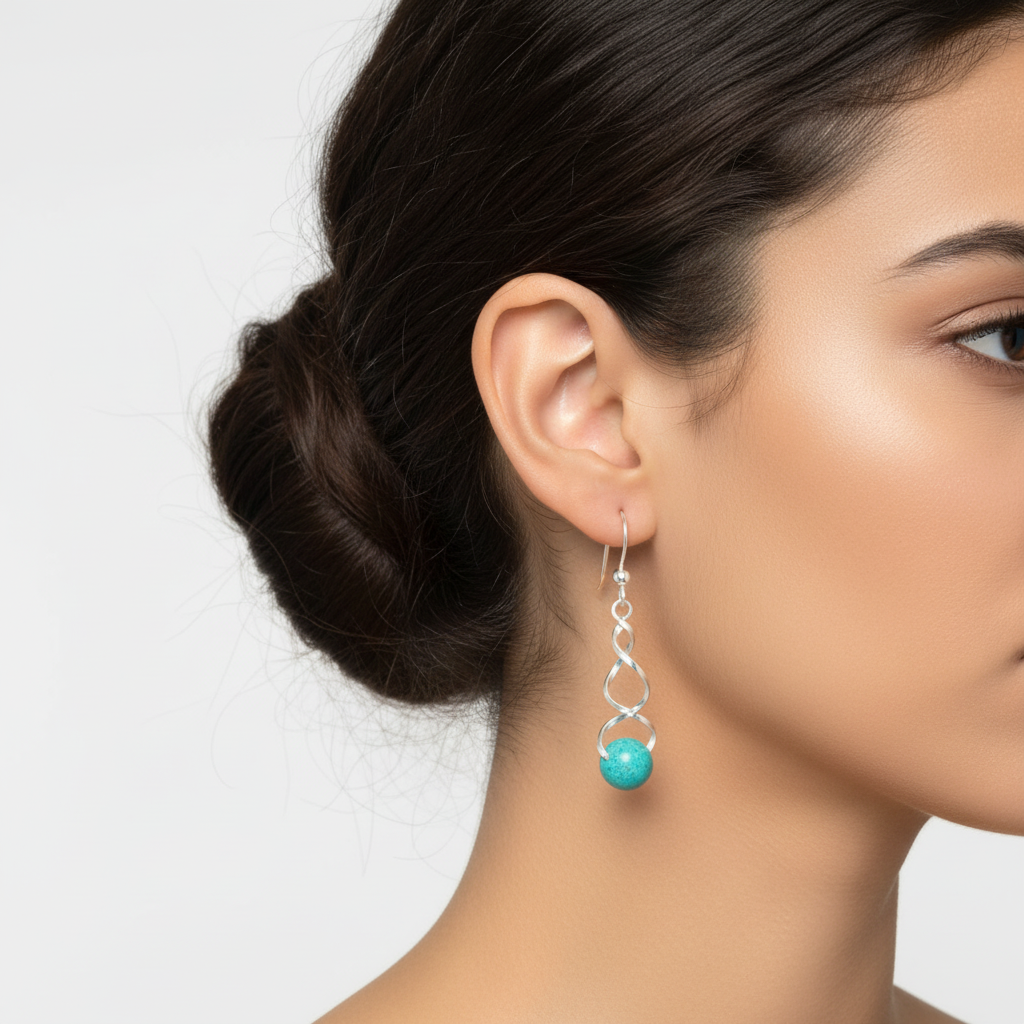 Turquoise Twisted Earrings - Model