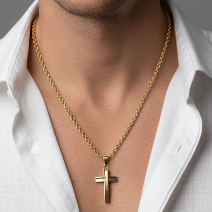 Two-tone cross necklace different model focus