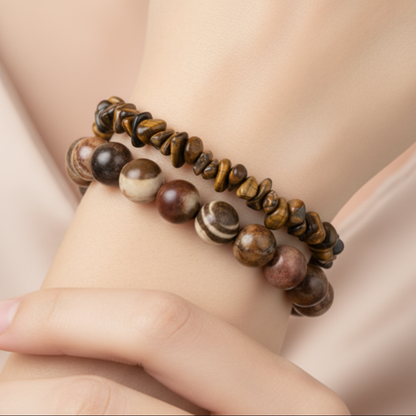 Zebra Jasper & Tiger Eye Stack on Model